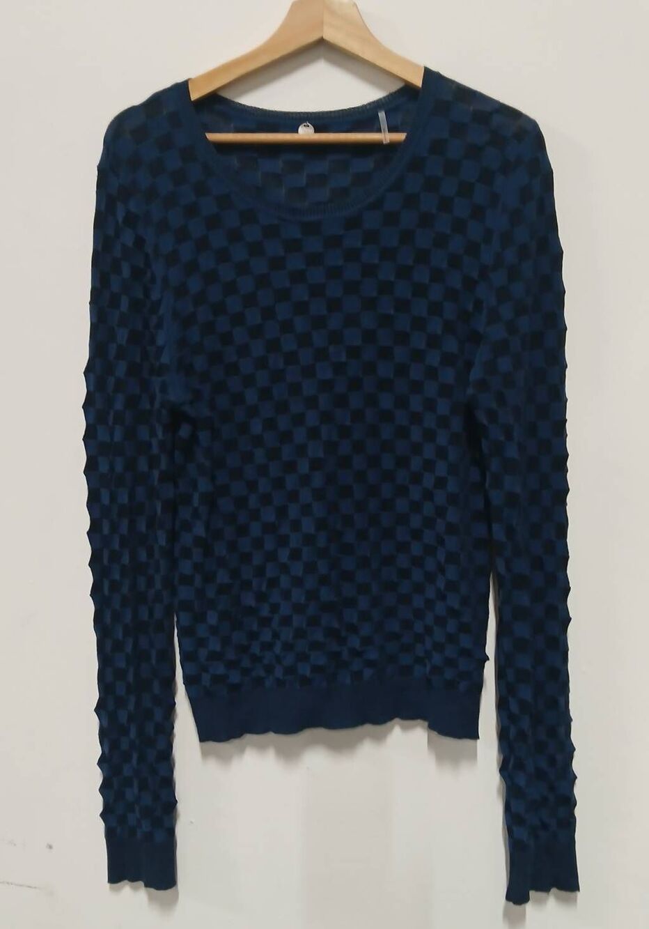 Margaret o'leary womens large blue black sweater cotton lightweight plaid check